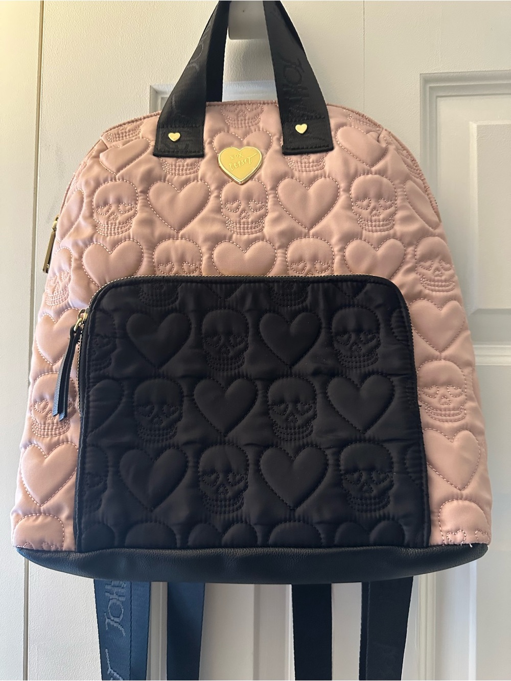 Betsey Johnson Blush Skull Hearts Quilted Backpack